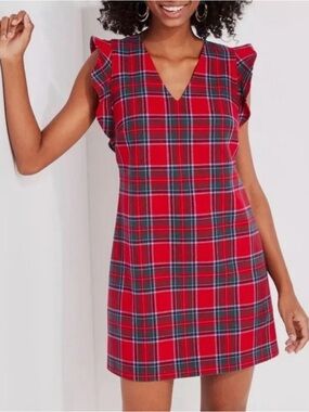 Vineyard Vines Holiday Plaid Ruffle Sleeve Dress - NWT - size 10